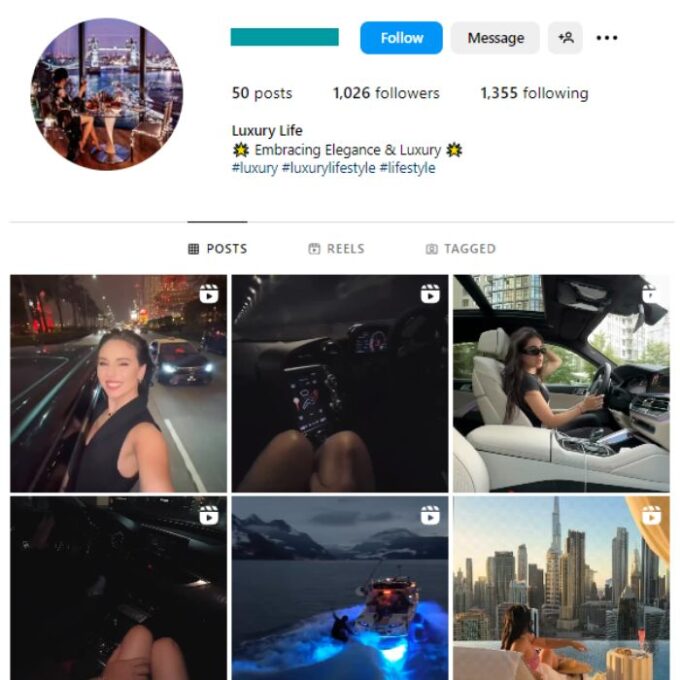 1K Luxury Lifestyle Instagram Account for sale