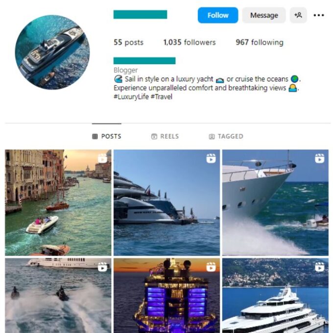 1K Luxury Yacht Instagram Account for sale