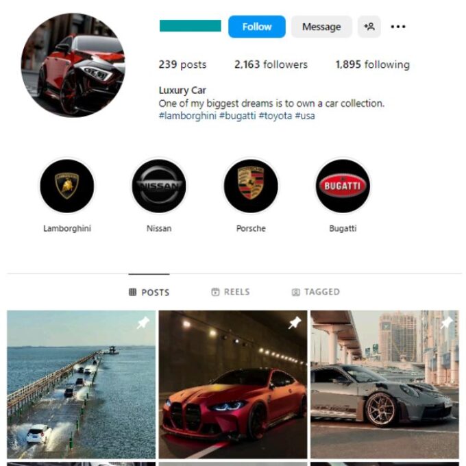 2K Exotic Cars Instagram Account for sale