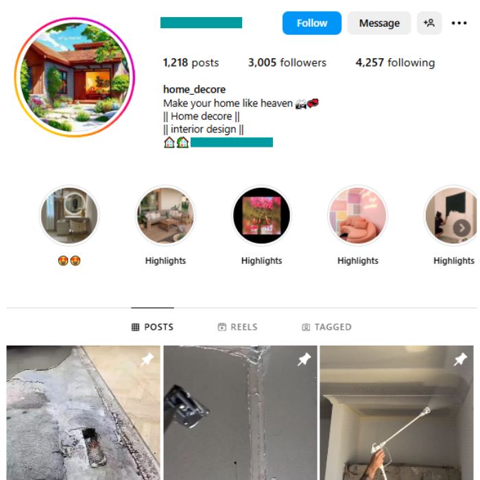 3K Home Renovation Decor Instagram Account for sale