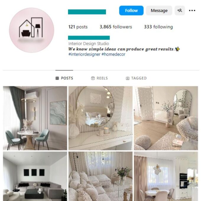 3K Minimalistic Interior Design Instagram Account for sale