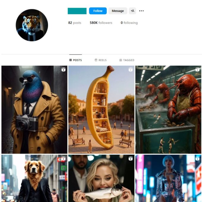 580K AI Videos Entertainment Instagram Account for Sale