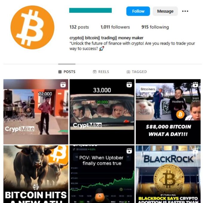 1K Bitcoin Crypto Instagram Account for sale