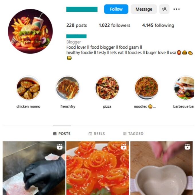 1K Food Nutrition Instagram Account for sale