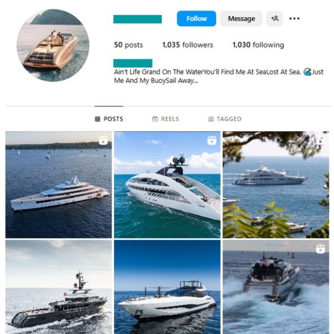 1K Mega Yachts Instagram Account for sale