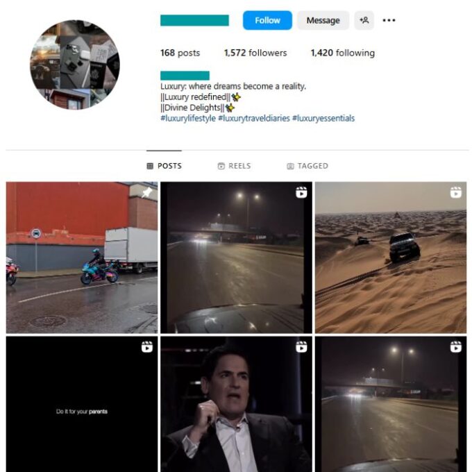 1K Millionaire Lifestyle Instagram Account for sale