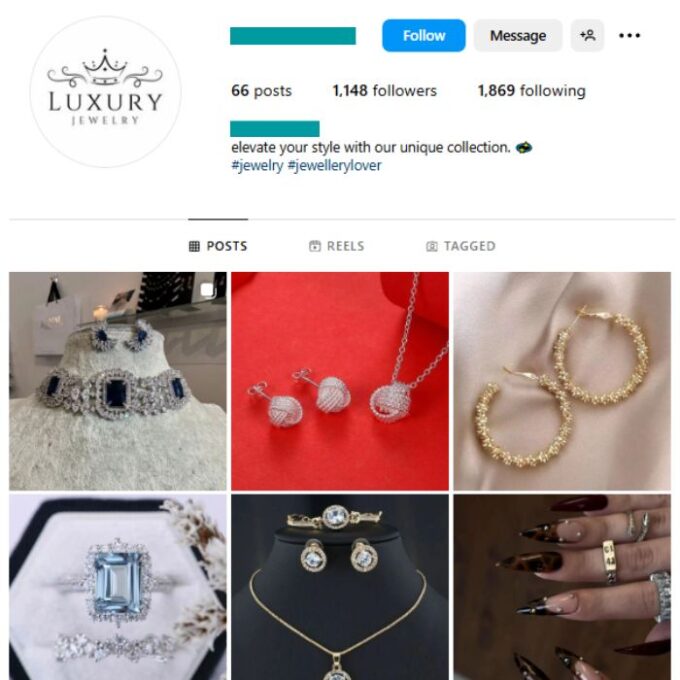 1K Women's Jewelry Instagram Account for sale