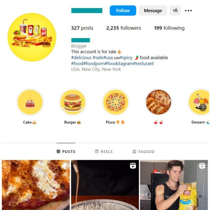 2K Food Cooking Instagram Account for sale