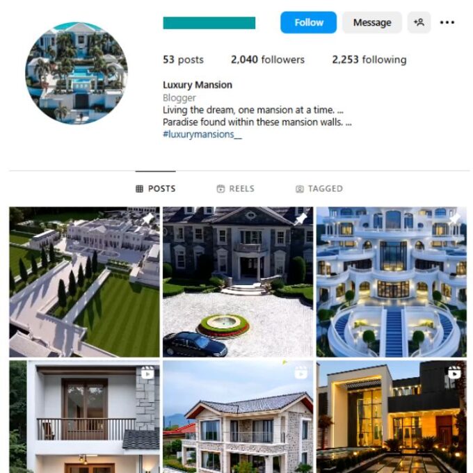 2K Luxury Mansions Instagram Account for sale
