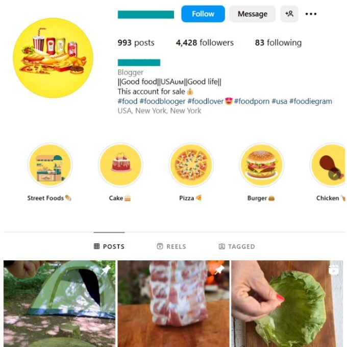 4K Food Nutrition Instagram Account for sale