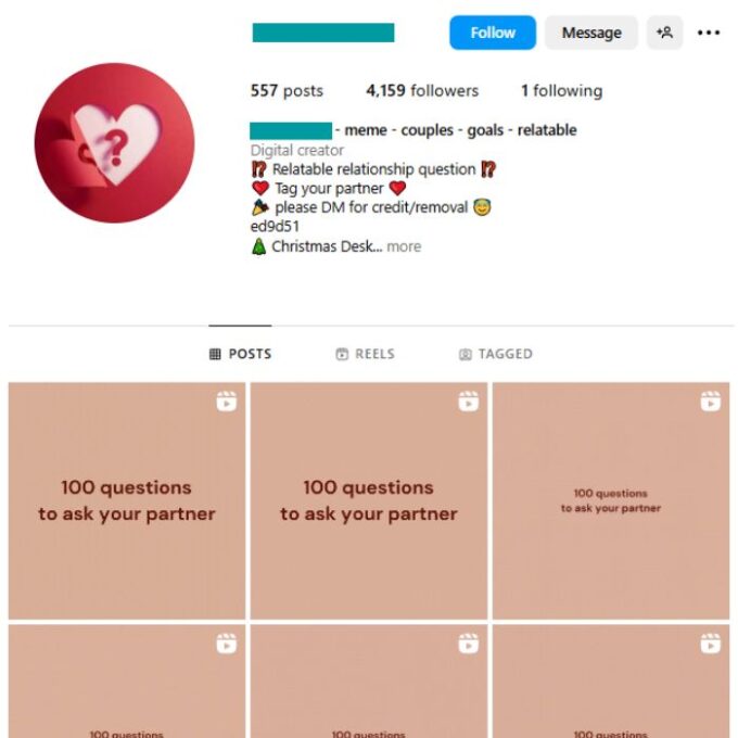 4K Love Relationships Instagram Account for sale