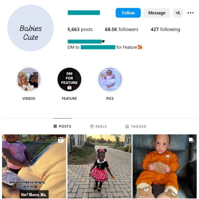 65K Kids Black Babies Instagram Account for sale