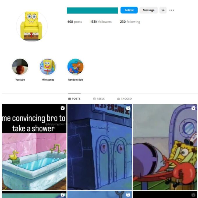 160K Funny SpongeBob Instagram Account for Sale