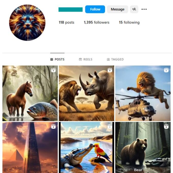 1K AI Animals Instagram Account for sale