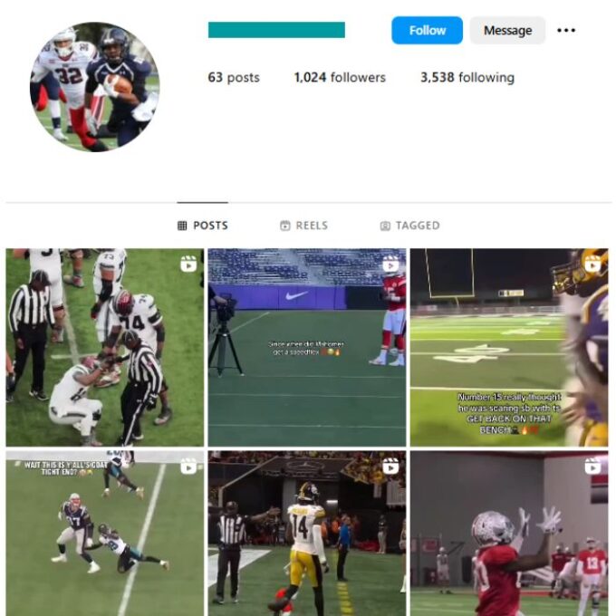 1K American Football Instagram Account for sale