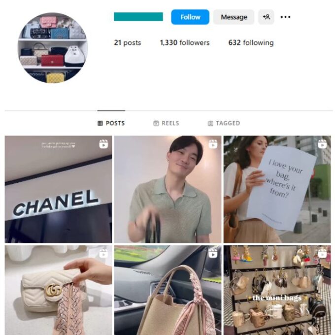 1K Handbags Fashion Instagram Account for sale