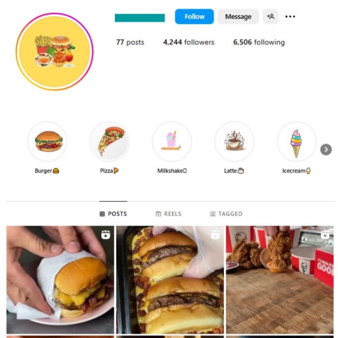 4K Burgers Food Instagram Account for sale