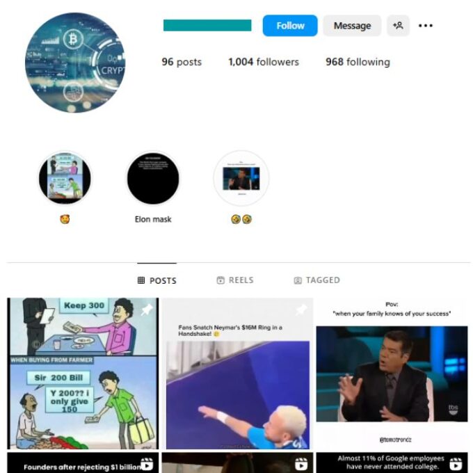 1K Crypto Stock Market Instagram Account for sale