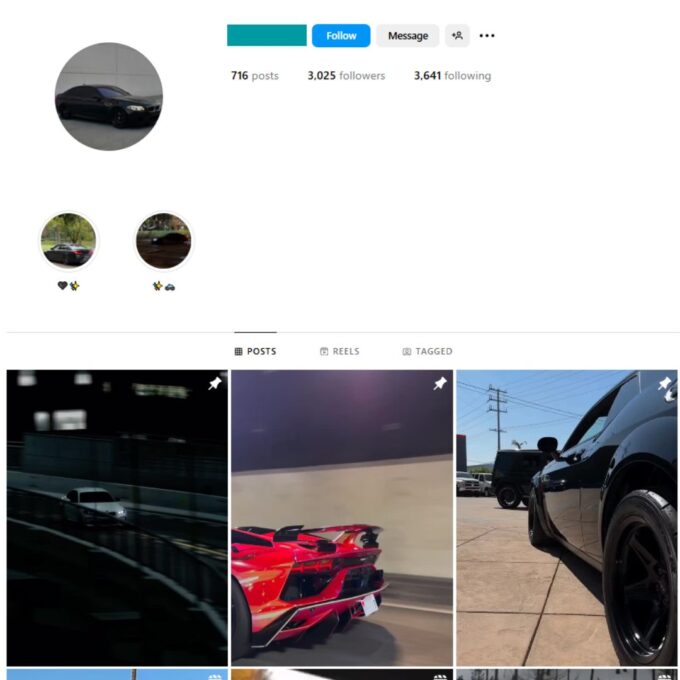 3K Fast Cars Instagram Account for Sale