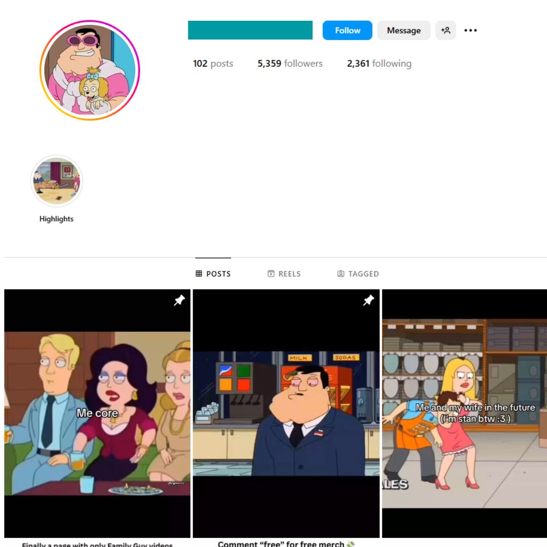 5K American Dad Memes Instagram Account for Sale