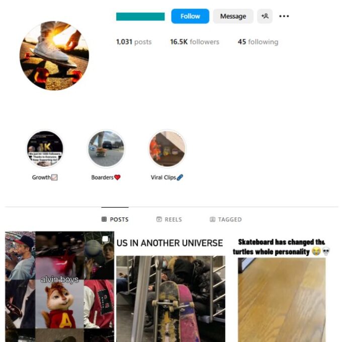 16K Sports Skateboarding Instagram Account for sale