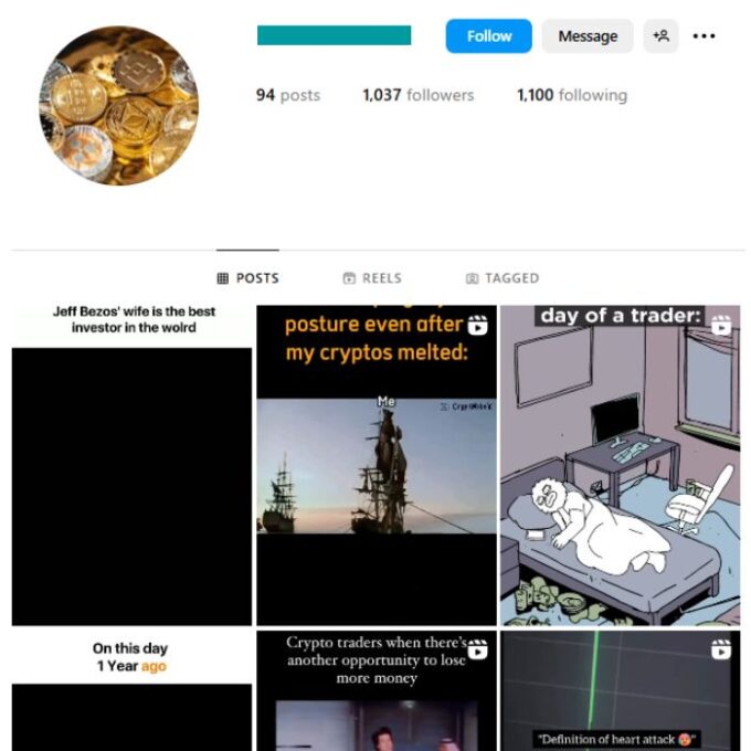 1K Cryptocurrency Trading Instagram Account for sale
