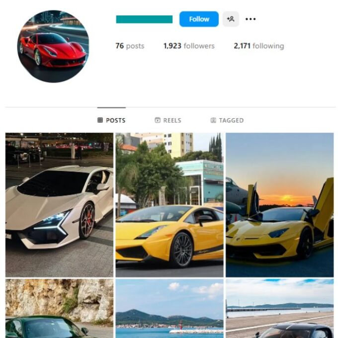 1K Fast Cars Instagram Account for sale