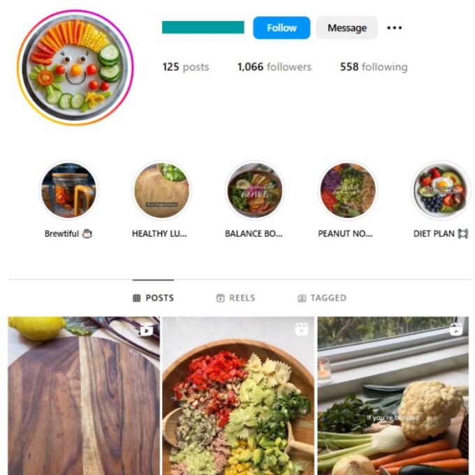 1K Healthy Food Instagram Account for sale