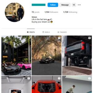 1K Luxury Cars Instagram Account for sale