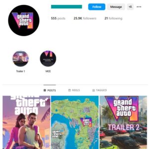 25K GTA VI Gaming Instagram Account for sale