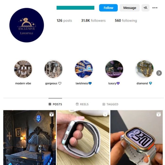 30K Luxury Mansions Watches Instagram Account for sale