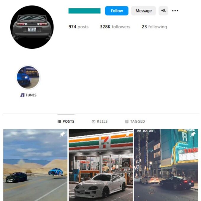 320K Toyota Supra Cars Instagram Account for sale