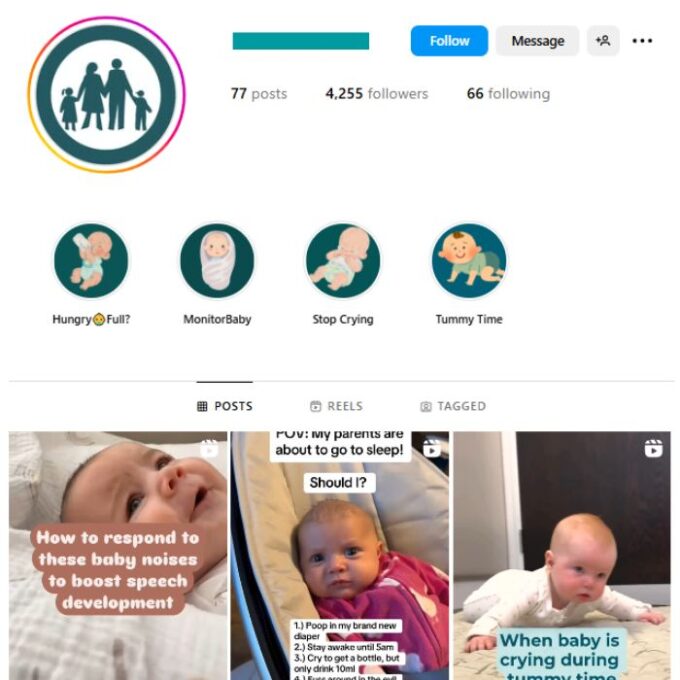 4K Baby Parenting Instagram Account for sale