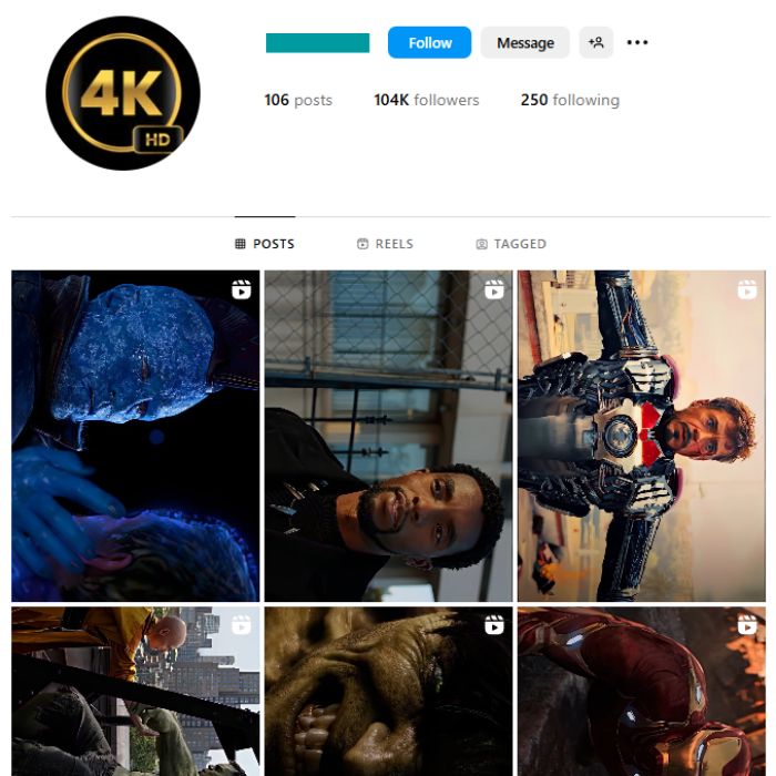 100K Hollywood Movie Clips Instagram Account for sale