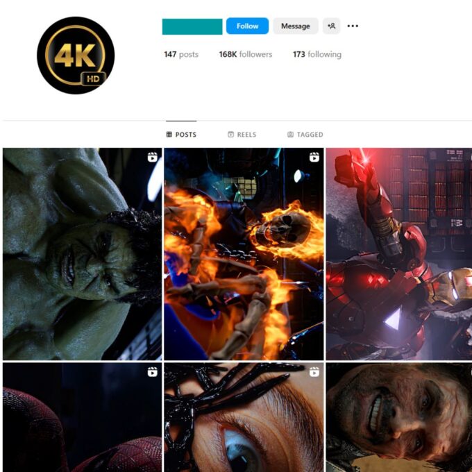 160K Hollywood Movie Clips Instagram Account for Sale