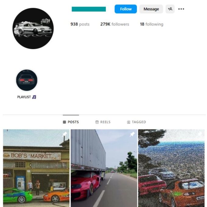 270K Toyota Supra Cars Instagram Account for sale