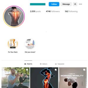 470K Fitness Back Pain Instagram Account for sale