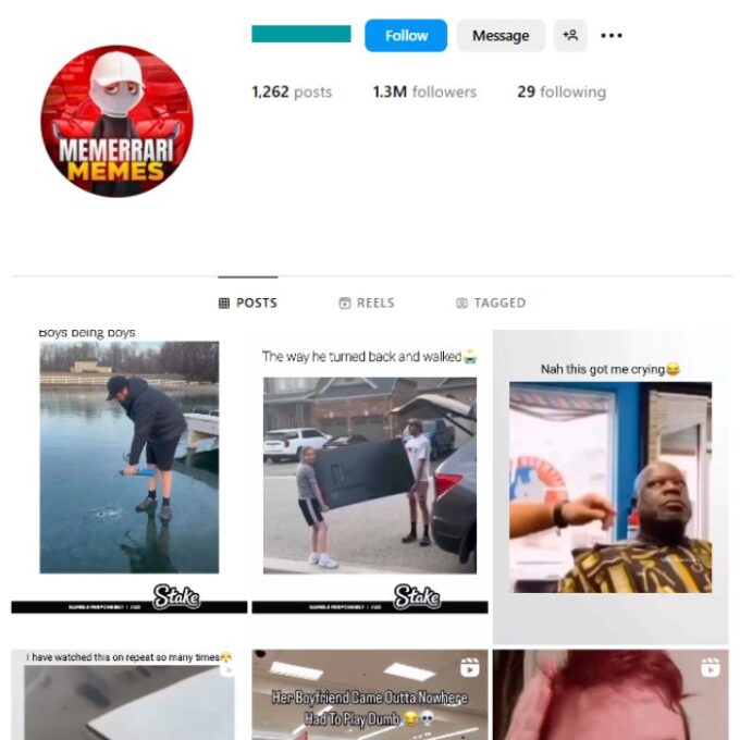 1.3M Humor Funny Videos Instagram Account for sale