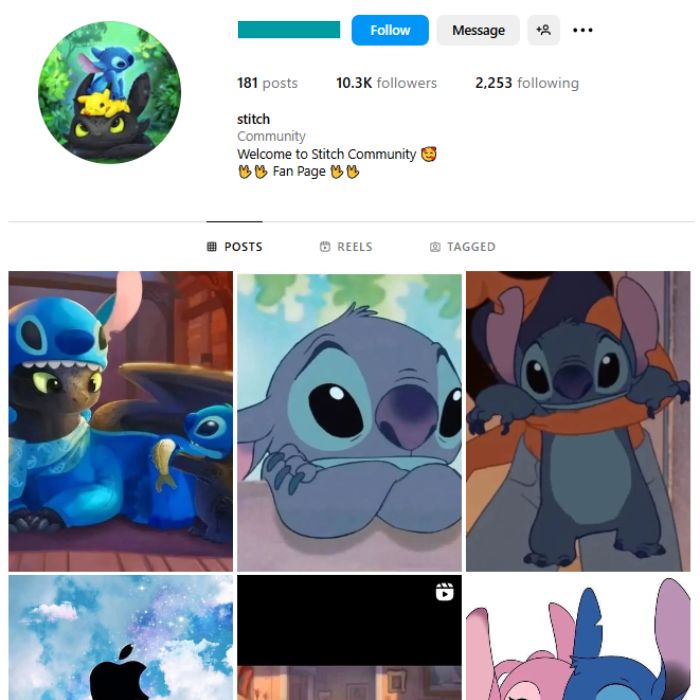 10K Disney Cartoon Stitch Instagram Account for sale