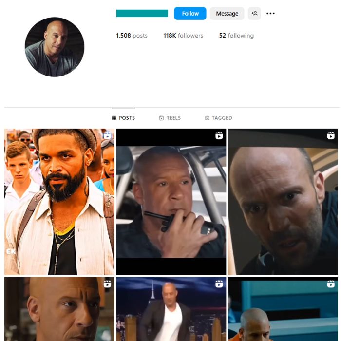 110K Vin Diesel Fan Instagram Account for sale
