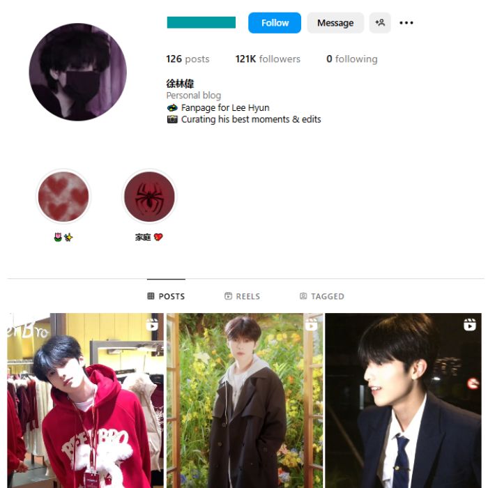120K Lee Hyun Celebrity Fan Instagram Account for sale