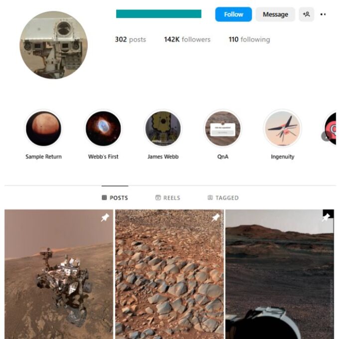 140K Science Mars Rover Instagram Account for sale