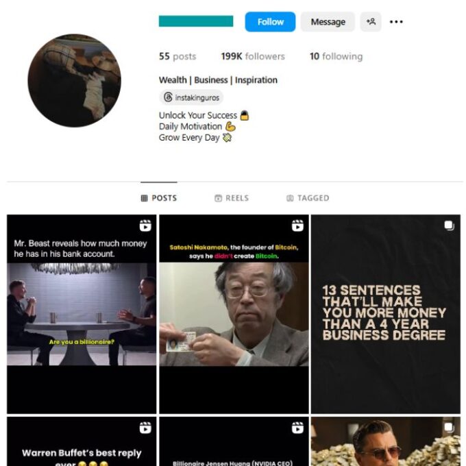190K Wealth Business Motivation Instagram Account for sale