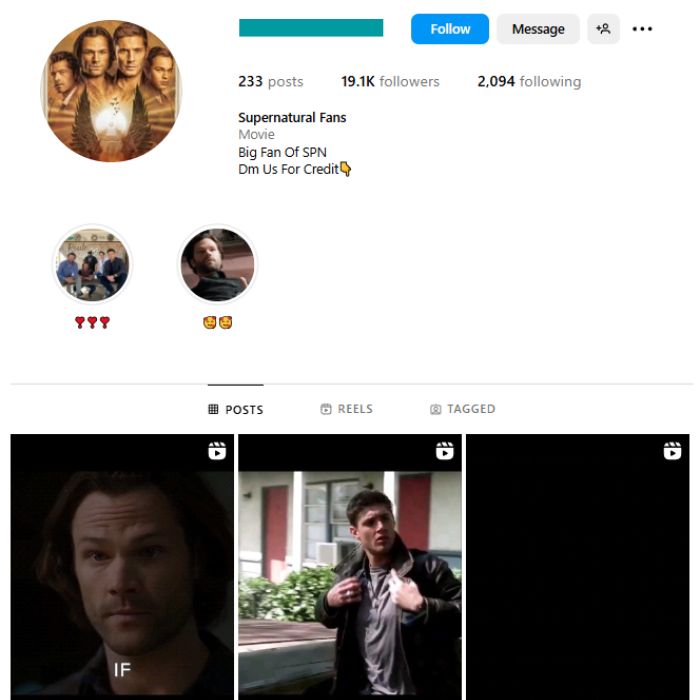 19K Supernatural TV Show Instagram Account for sale