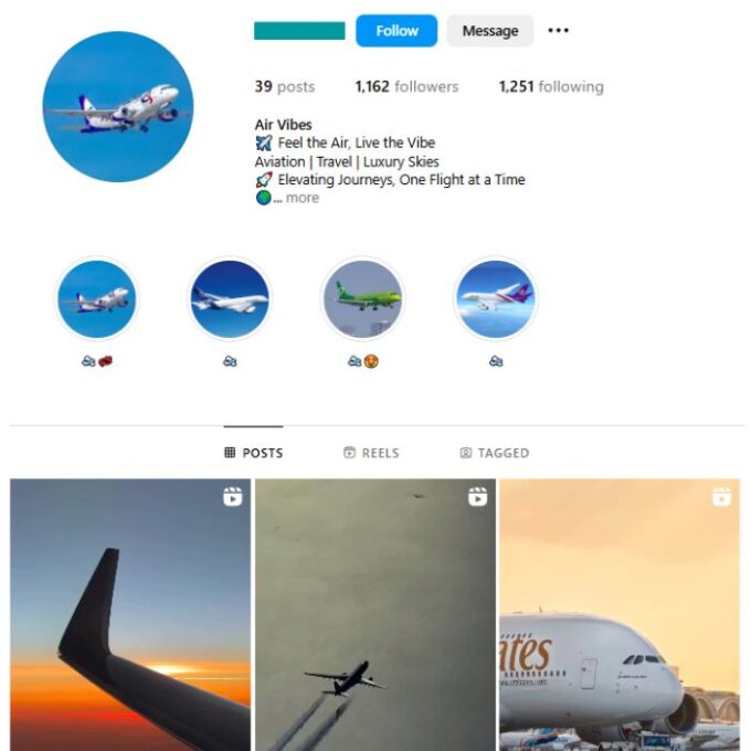 1K Aviation Airplanes Instagram Account for sale