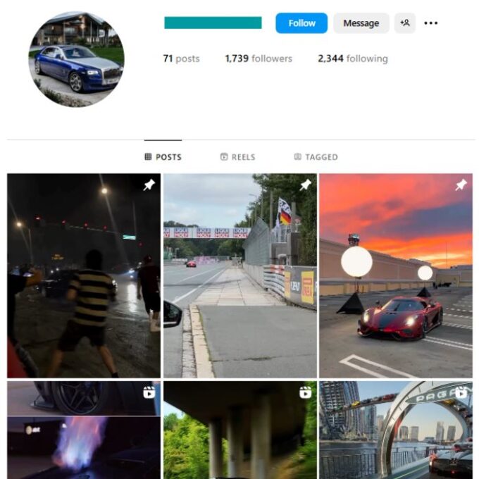 1K Exotic Cars Instagram Account for sale