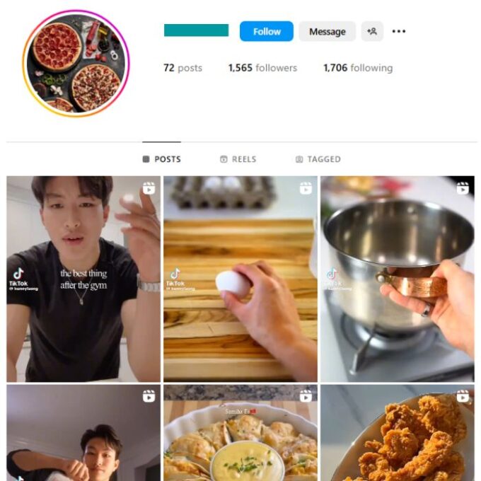 1K Food Cooking Instagram Account for sale
