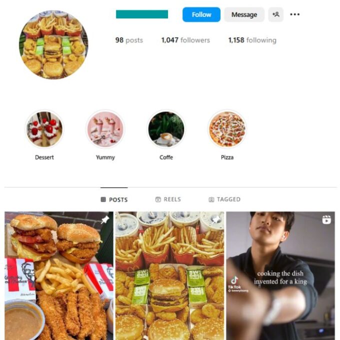 1K Food Dessert Instagram Account for sale