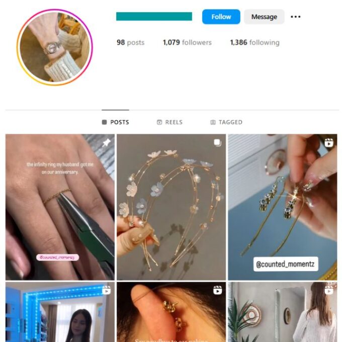 1K Girl's Jewelry Instagram Account for sale