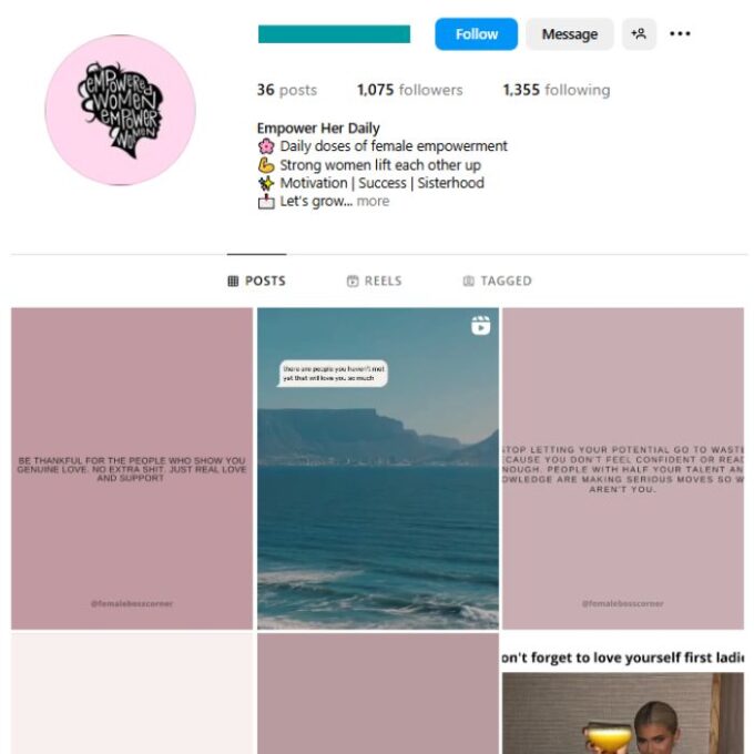 1K Girl's Motivation Instagram Account for sale
